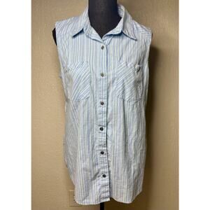 Noble Outfitters Top Womens Large Blue Striped Sleeveless Button Country Cottage